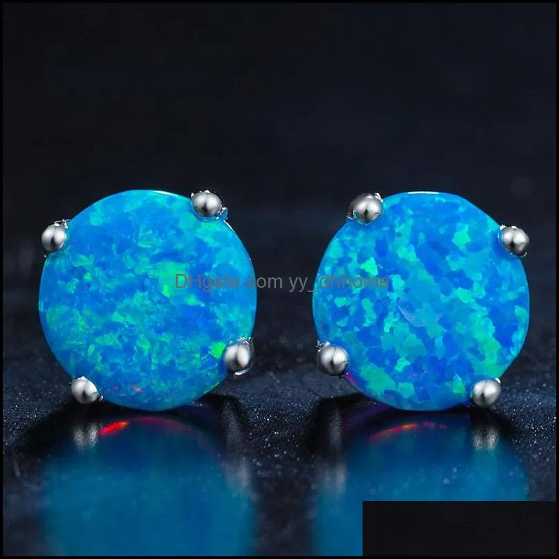 5pcs lot Beautiful Royal Princess Designs for marry Wedding Charms Round Shaped Fire opal Fashion Silver 925 Stud Earrings