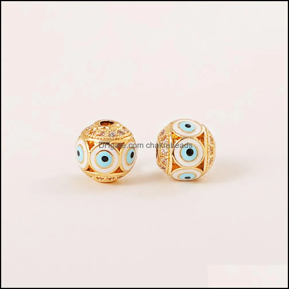 S3175 Charms Copper Gold Plated Evil Eye Beads Jewelry Accessory Zircon Enamel Blue Eyes Pendant Bead