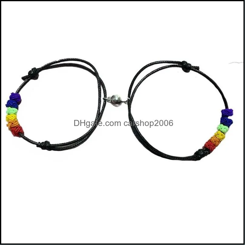 Gay Lesbian LGBT Pride Rope Bracelet with Rainbow Knot Beaded Accessory Wristband Adjustable Men Women Unisex Gift