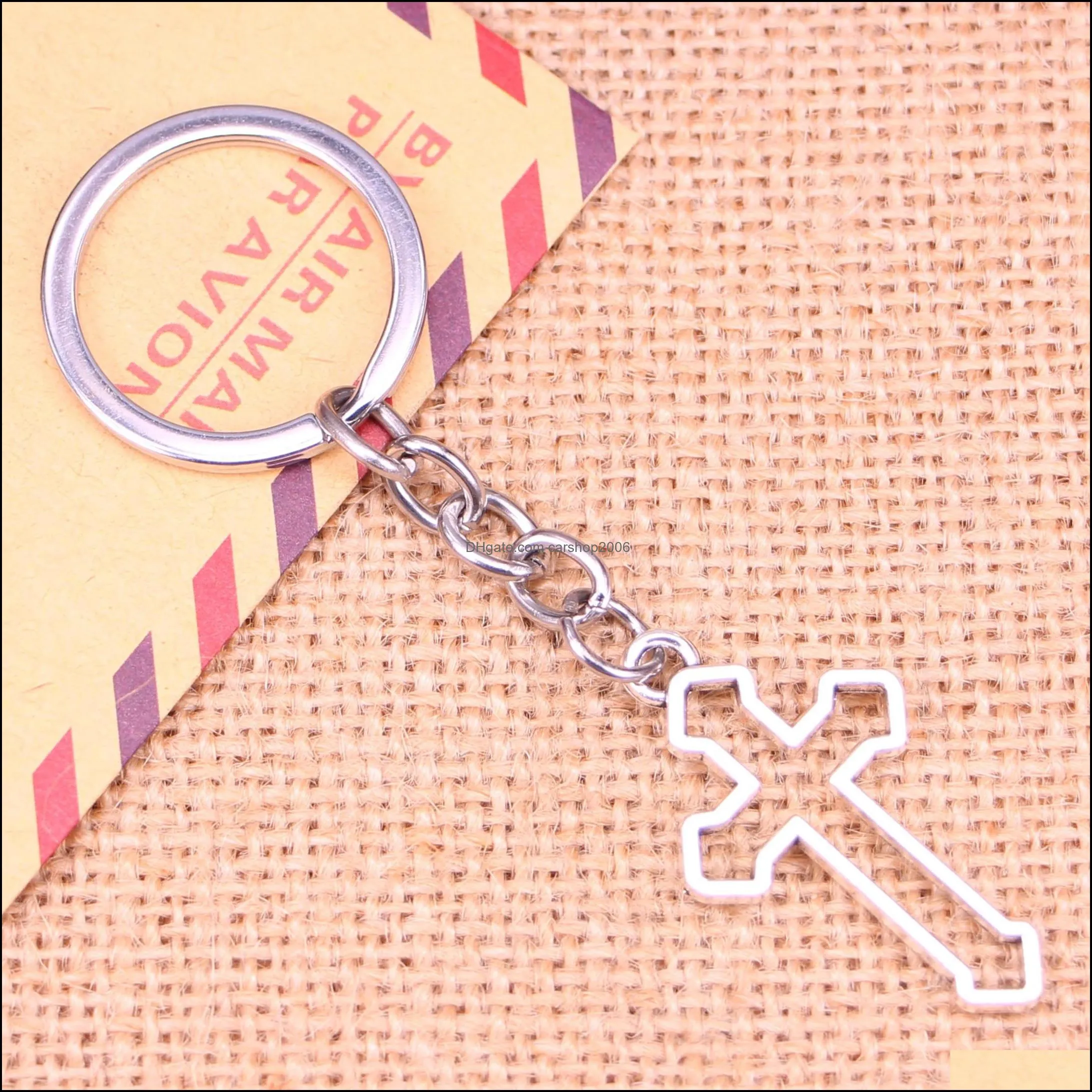 20pcs New Fashion Keychain 38*22 mm hollow cross Pendants DIY Men Jewelry Car Key Chain Ring Holder Souvenir For Gift