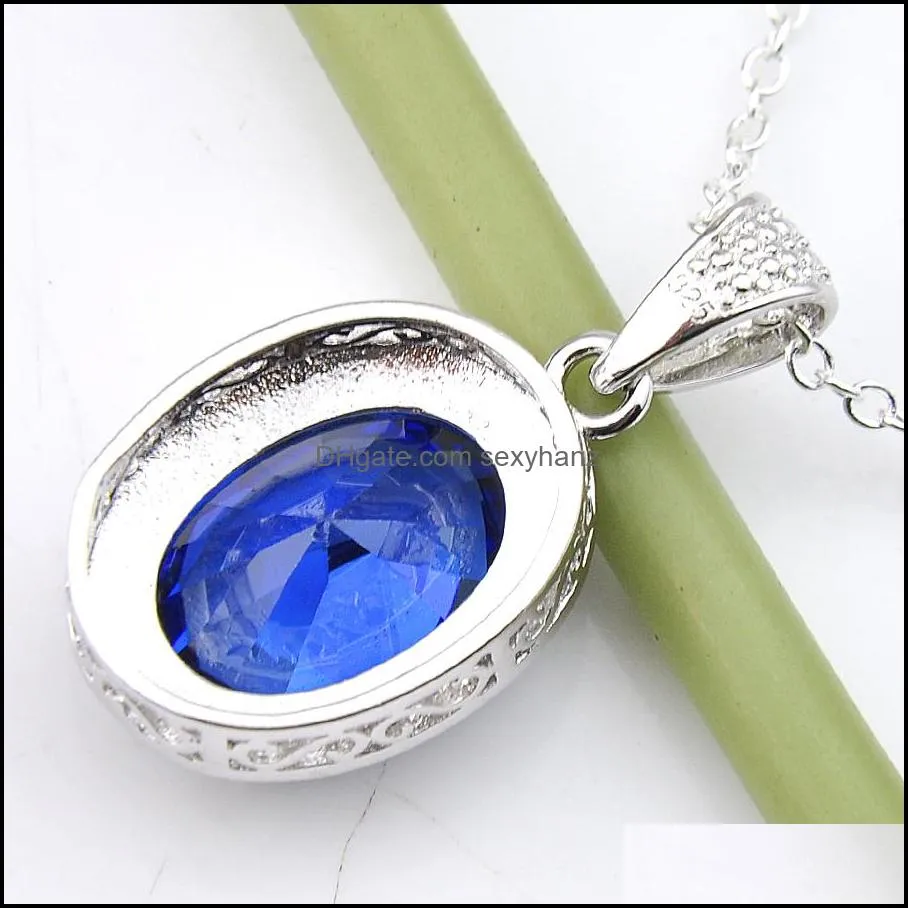 New Vintage Oval Swiss Blue Topaz Gems Pendant Necklace 925 Silver Jewelry For Women Thanksgiving Gift Cz Zircon Pendant Jewelry 1inch