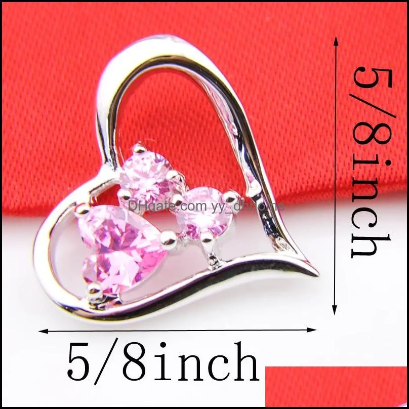 NICE 6 Pieces 1LOT Crystal Heart Fire Pink Cubic Zirconia Gems 925 Sterling Silver USA Israel Engagement Pendants Necklaces Weddings