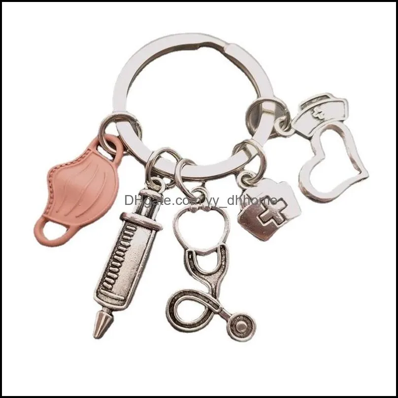 Newest Love Nurse Hat Stethoscope Syringe Mask Keychain Alloy Key Chain Women Men Accessories Gift