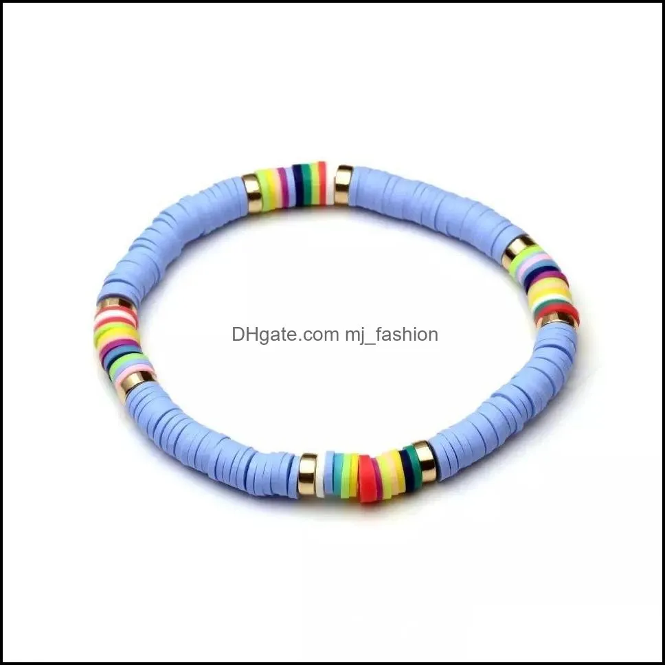Handmade Jewelry Wholesale 6mm Soft Pottery Spacer Bracelet Beach Mixed Color Elastic Rope Sliced Soft Pottery Bracelet