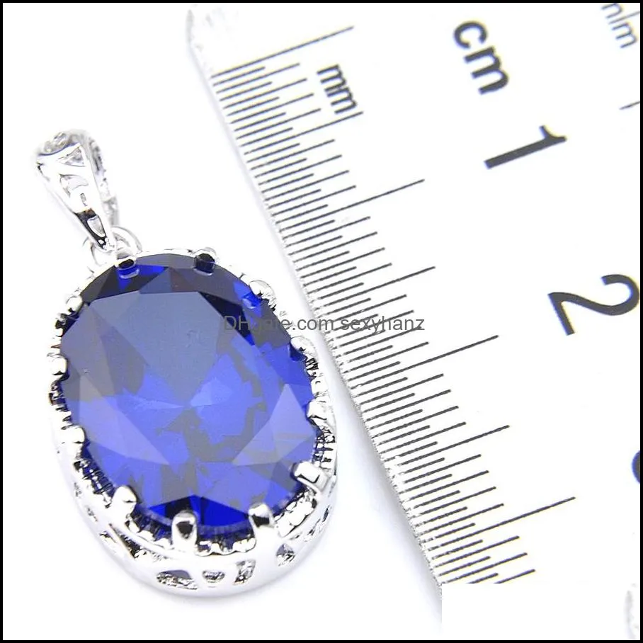 Blue Topaz Zircon Silver Oval Earrings Pendants for Women`s Jewelry Sets Anniversary Engagement Gift