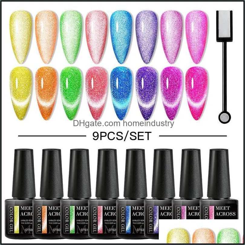 nail art kits across 7/11 pcs gel polish set reflective neon magnetic fluorescent semi permanent soak off uv color gelnail