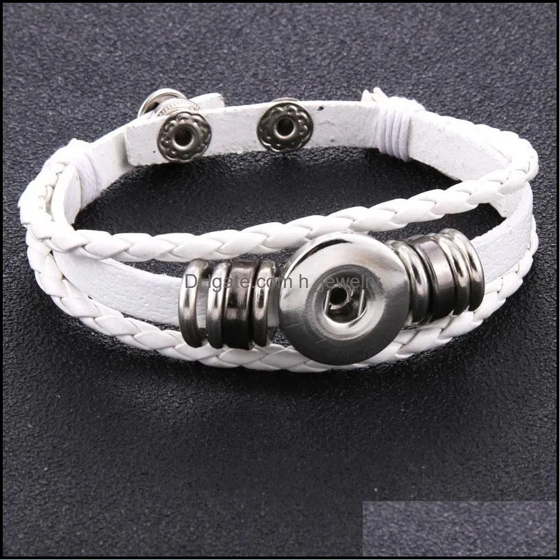 Multi PU Leather Multilayer Braided 18mm Snap Button Bracelet Colorful Black White Women Men Punk Bangle Noosa SH009