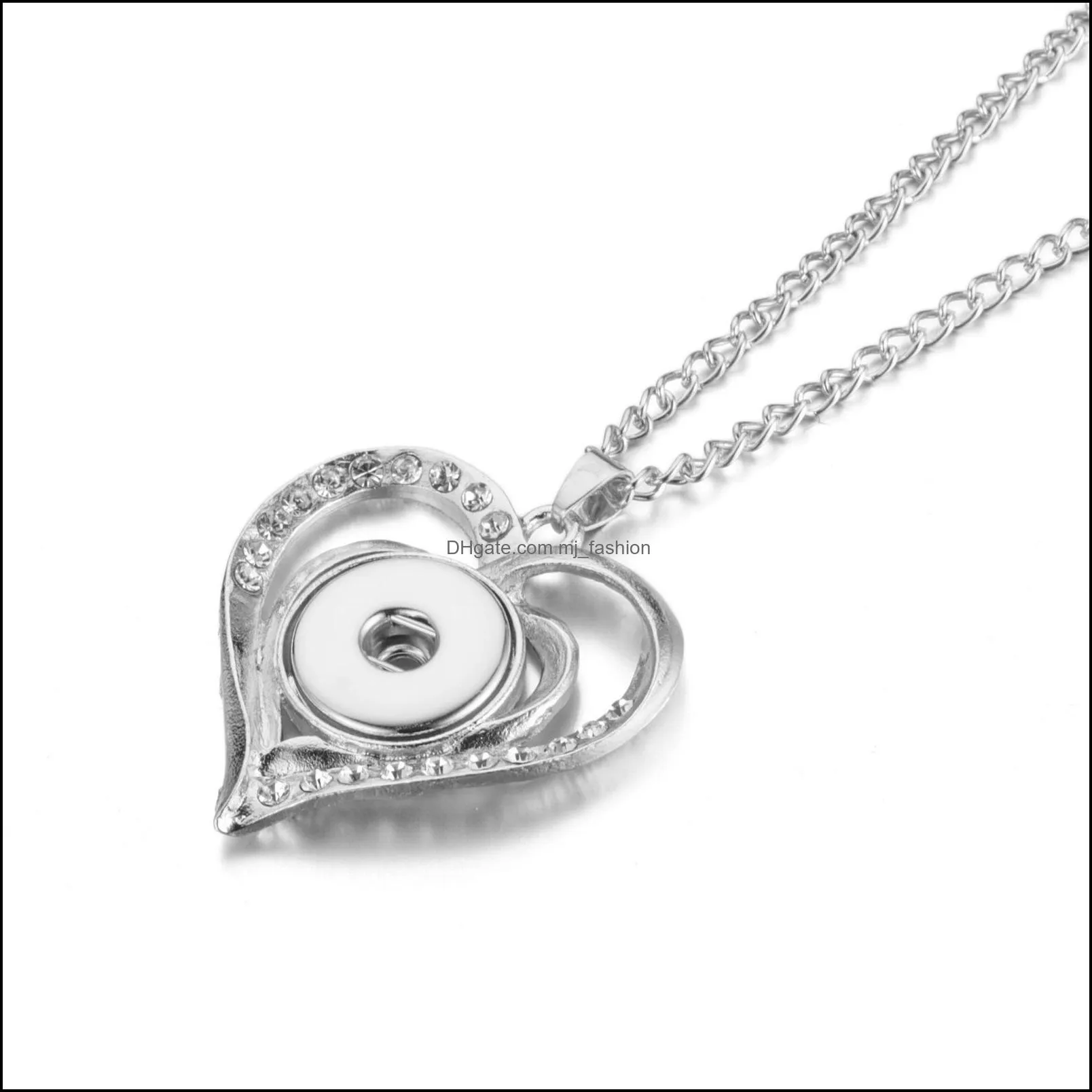 Snap Button Jewelry Rhinestone Silver Rose Gold Heart shape Pendant Fit 18mm Snaps Buttons Necklace for Women Men Noosa