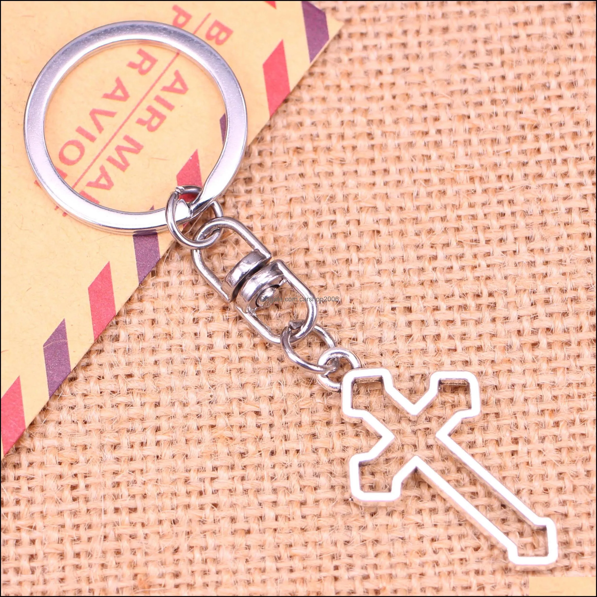 20pcs New Fashion Keychain 38*22 mm hollow cross Pendants DIY Men Jewelry Car Key Chain Ring Holder Souvenir For Gift