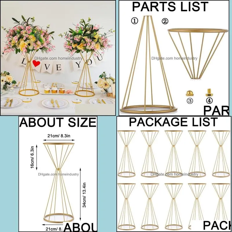 party decoration 70cm/50cm flower vases gold/ white stands metal road lead wedding centerpiece flowers rack for event