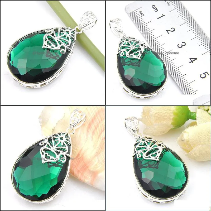 Handmade 6 Pieces Real Huge Water Drop Fire Green Quartz Pendants 925 Sterling Silver Plated Lovers 1.58inch Pendants