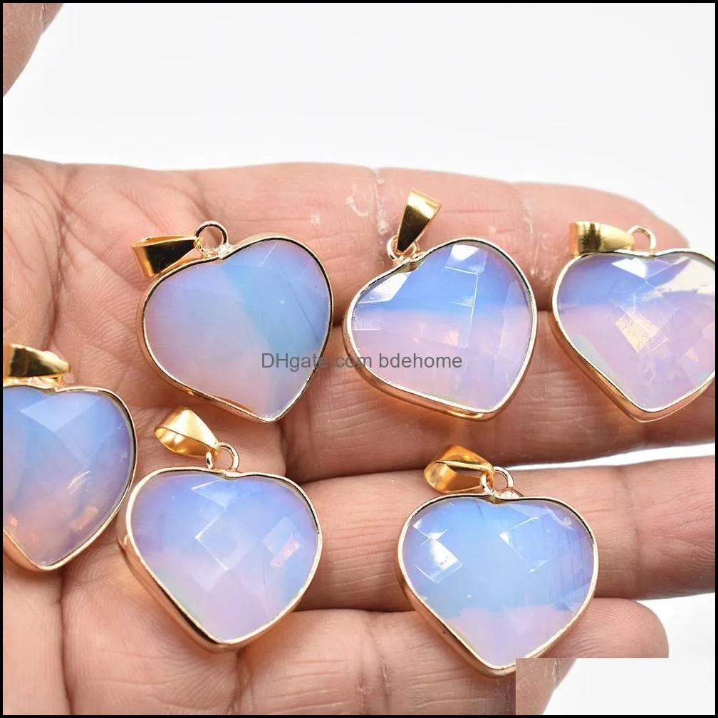 Gold Side Natural Crystal Heart Stone Pendant 25mm Charms Rose Quartz Purple Pendants for Jewelry Making