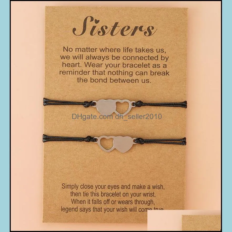 Sisters Card Bracelet 2-piece Creative Stainless Steel Heart-shaped Good Friend Bracelet