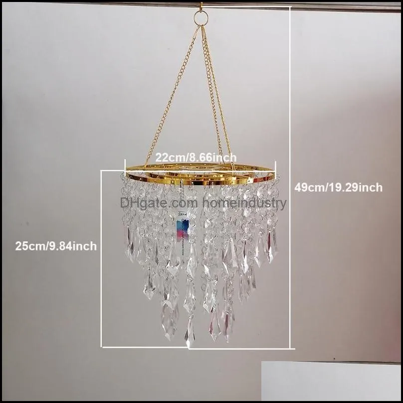 party decoration camal 1pcs assembled t49cm hanger 22cm gold centerpiece frame shelf acrylic bead chain for chandelier pendant wedding