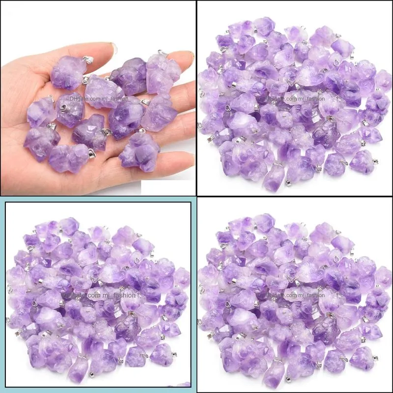 Natural Stone Charms Amethysts Irregular Shape Pendants for Jewelry Making