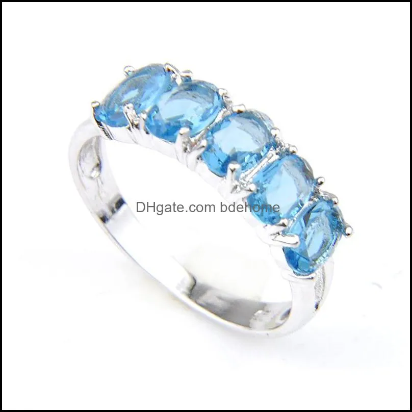 Holiday Gift 925 Silver Plated Oval Blue Topaz Gems For Women Rings Lover Rings Wedding Party Jewelry R0434