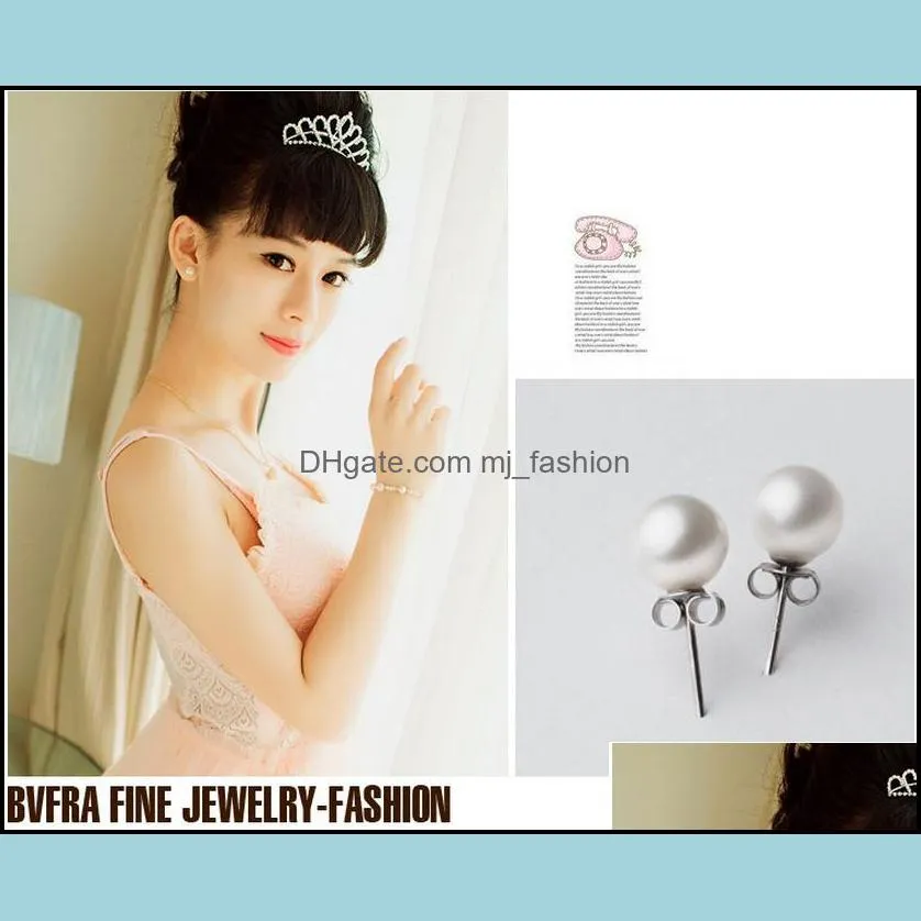 S925 Silver Plated 6mm 8mm 10mm Imitation Pearl Ball Stud Earrings Women`s Fashion Jewelry Earrings Wedding Party ED029
