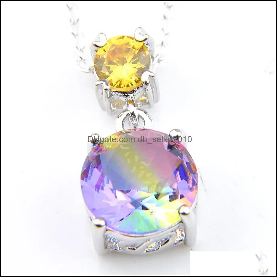 Wholesale 12 pieces/Lot Fashion Holiday Jewelry Bi Color Tourmaline Gemstone 925 Silver Wedding Round Pendant Necklaces