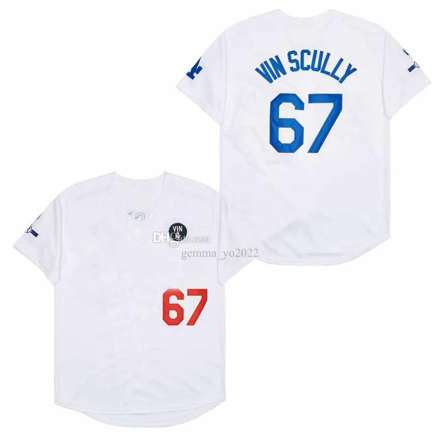 Men LA 67 Vin Scully Baseball Jersey Voice 1950-2016 Patch Blue White Grey Black Home Road Embroidery Shirts Women Youth Size S-4XL