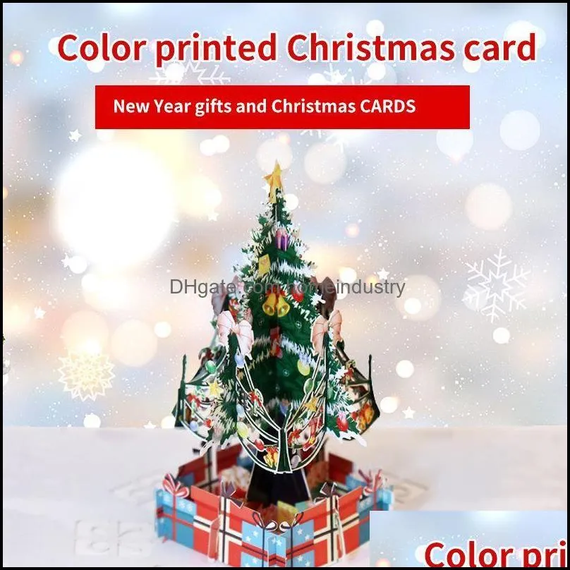 Greeting Cards 3D Christmas Decorations Colorful Tree Card Laser Cutting Envelope Postcard Hollow Carved Handmade Gift 15*15cm