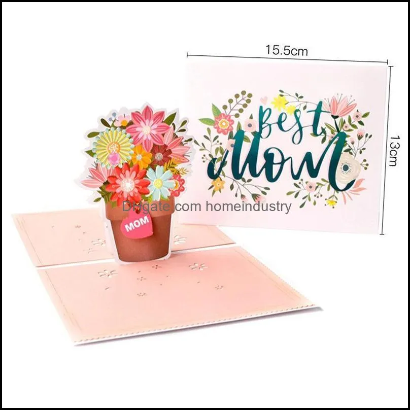 Msee pics Day Greeting Cards Postcard 3D UP Flower Mom Happy Birthday Invitation Customized Gifts Blessing Paper U3