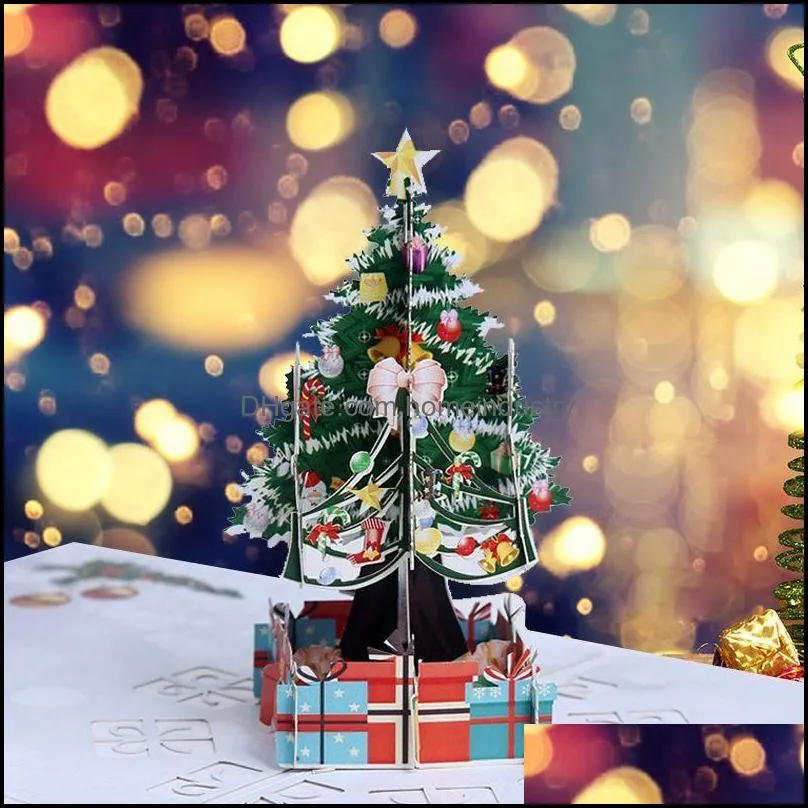 Greeting Cards 3D Christmas Decorations Colorful Tree Card Laser Cutting Envelope Postcard Hollow Carved Handmade Gift 15*15cm