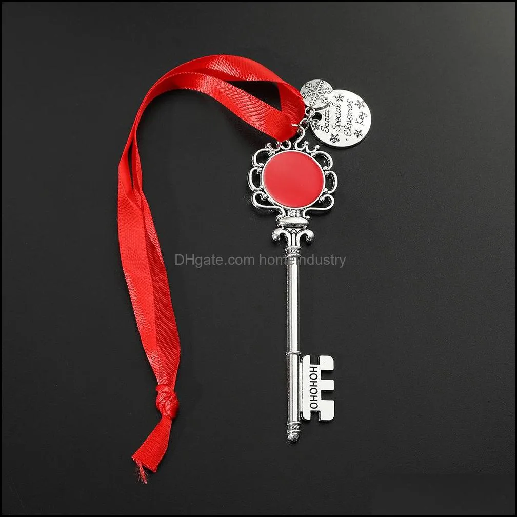 Santas Magic Key Santa Claus Ornaments Decorations Halloween Snowflake Ribbon Wand Gifts xmas Pendant Alloy Necklace With Red Rope