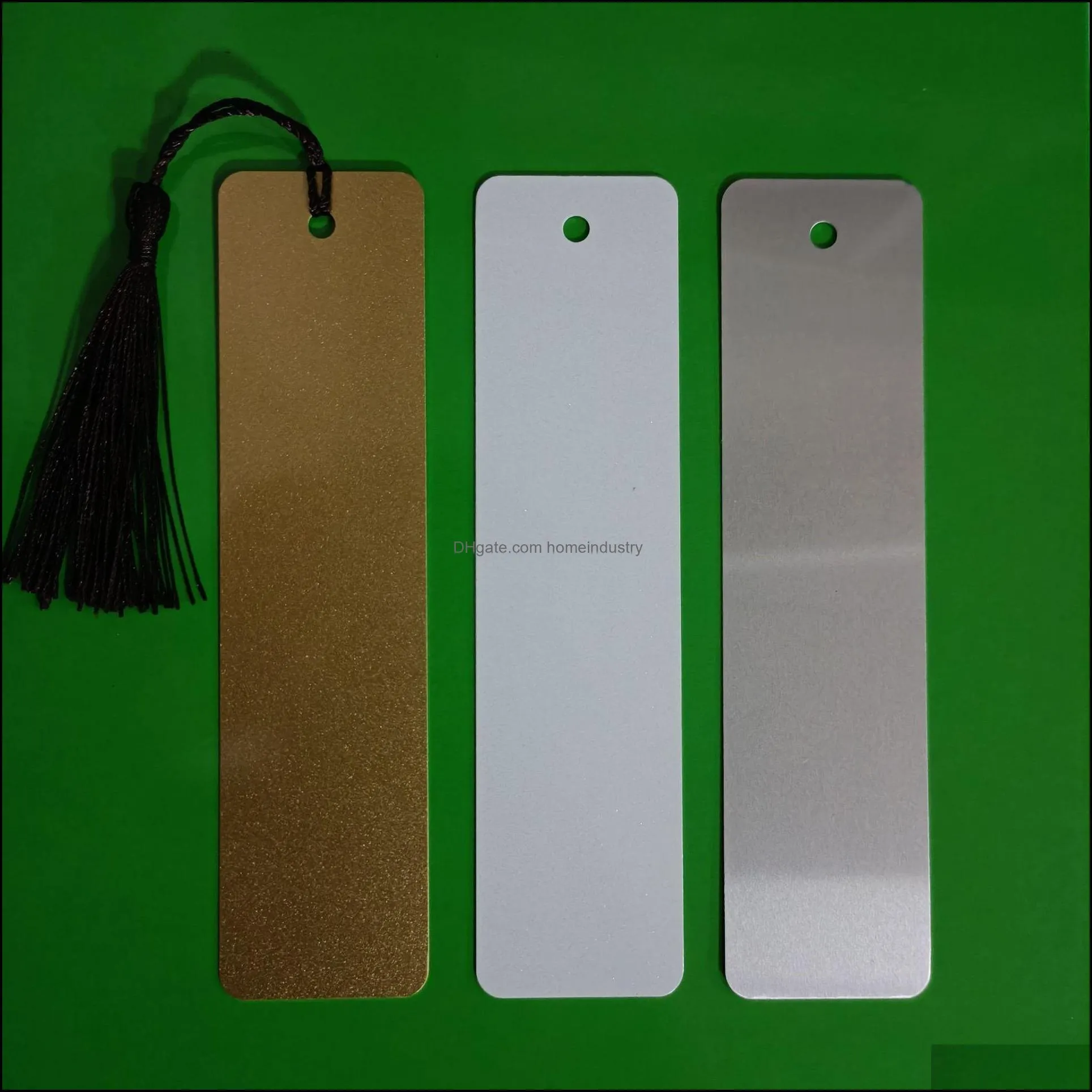 Sublimation Metal Aluminum Bookmark with Hole Tassel Filing Supplies White Blank Heat Transfer Page Marker for Student Teacher Crafts Single-Sided Printing
