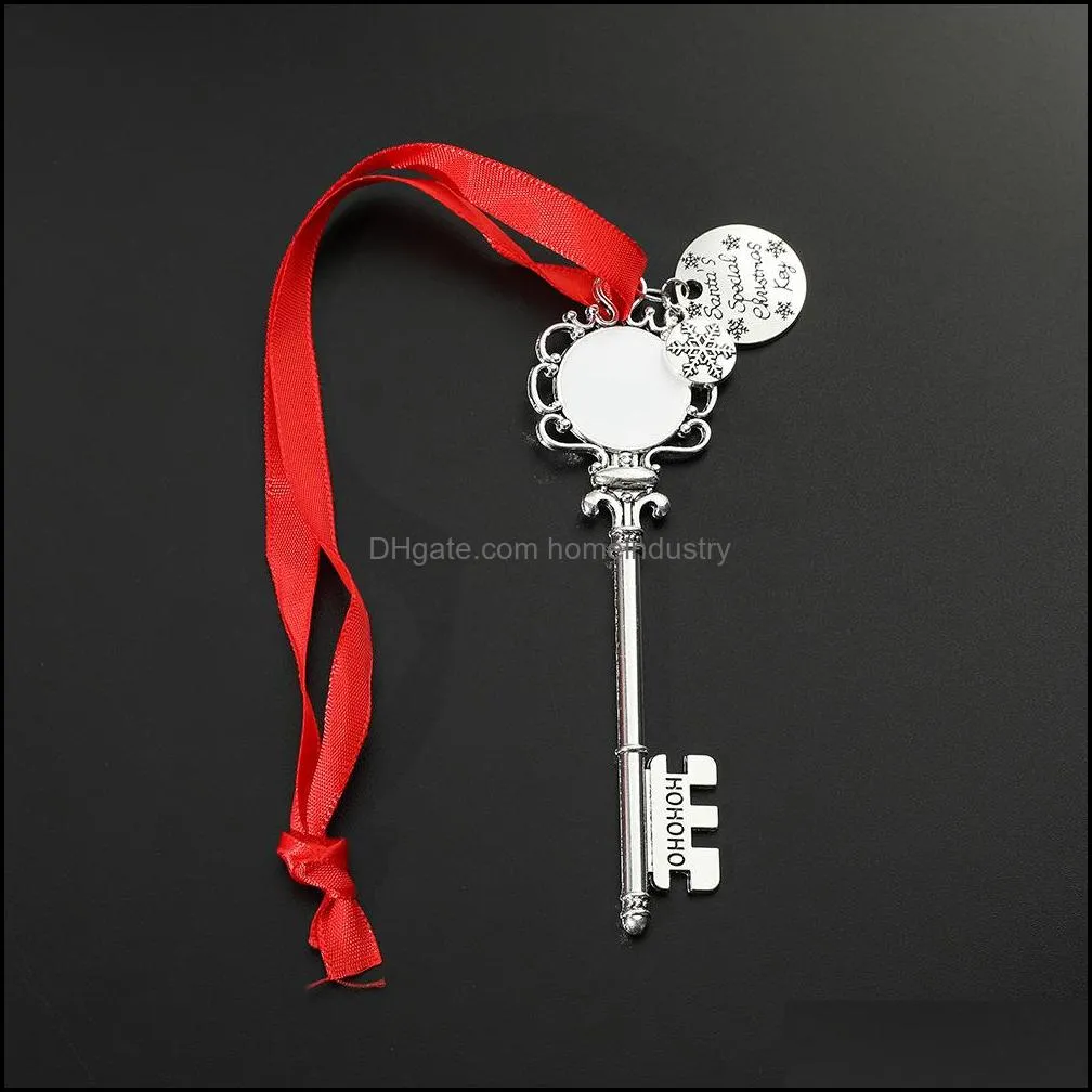 Santas Magic Key Santa Claus Ornaments Decorations Halloween Snowflake Ribbon Wand Gifts xmas Pendant Alloy Necklace With Red Rope