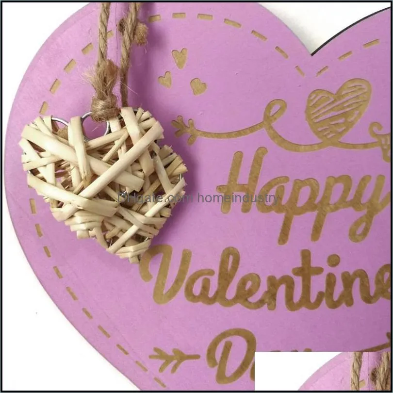 Greeting Cards Wooden Valentine`S Day Love Tag Lettering And Weaving Crafts Hanging Carving Plaque Home Decoration