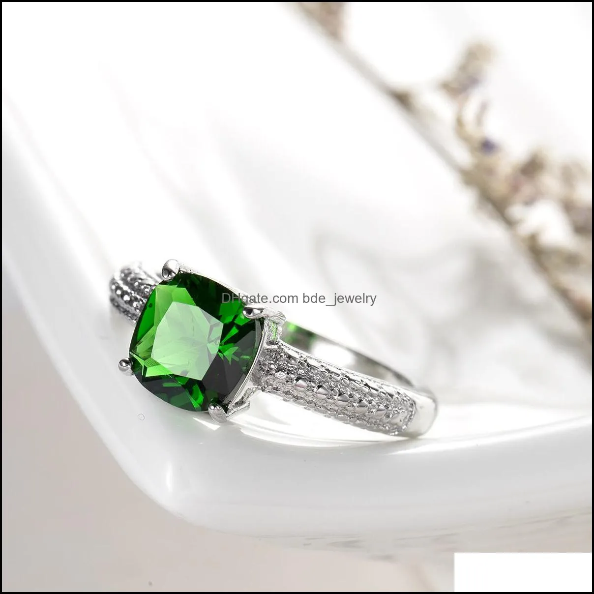 12 Pcs Holiday gift Square emerald Gemstone 925 Sterling Silver Plated Weddiing Rings Europe popular Cz Zircon Rings NEW
