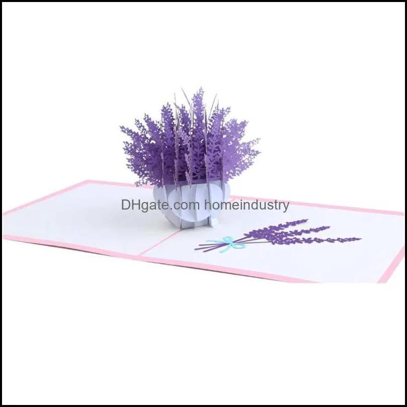 Greeting Cards 3D Up Lavender Laser Cut Post Card For Birthday Christmas Valentine` Day Party Wedding Decoration