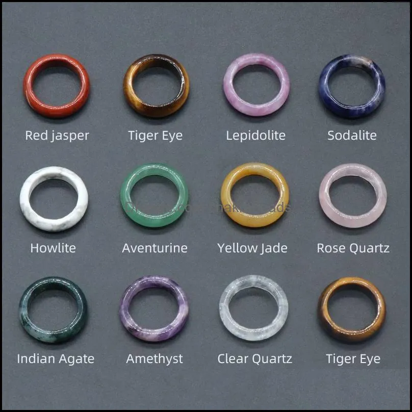 Size 16 17mm Wide 5mm Band Rose Crystal Quartz Agates Red Stone Rings Topaz Sodalite Kallaite Tiger`s Eye Women Wedding Finger Ring