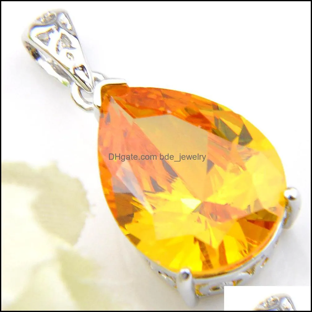 6Pcs Hot Excellent Shiny Teardrop Shaped Citrine Gems 925 Silver Necklaces Topaz Pendants Lady Jewelry Holiday Christmas