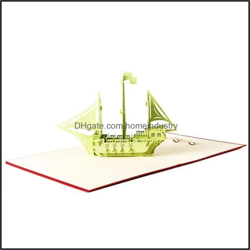 Greeting Cards 3D Up Card Sailing Ship Christmas Birthday Thank You Valentine QX2E