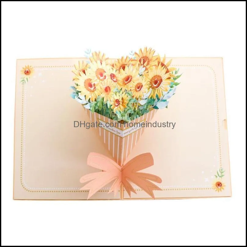 Greeting Cards D7YE 3D -Up Sunflower Card For Birthday Msee pic`s Day Wedding Party Anniversary Graduation With Envelope