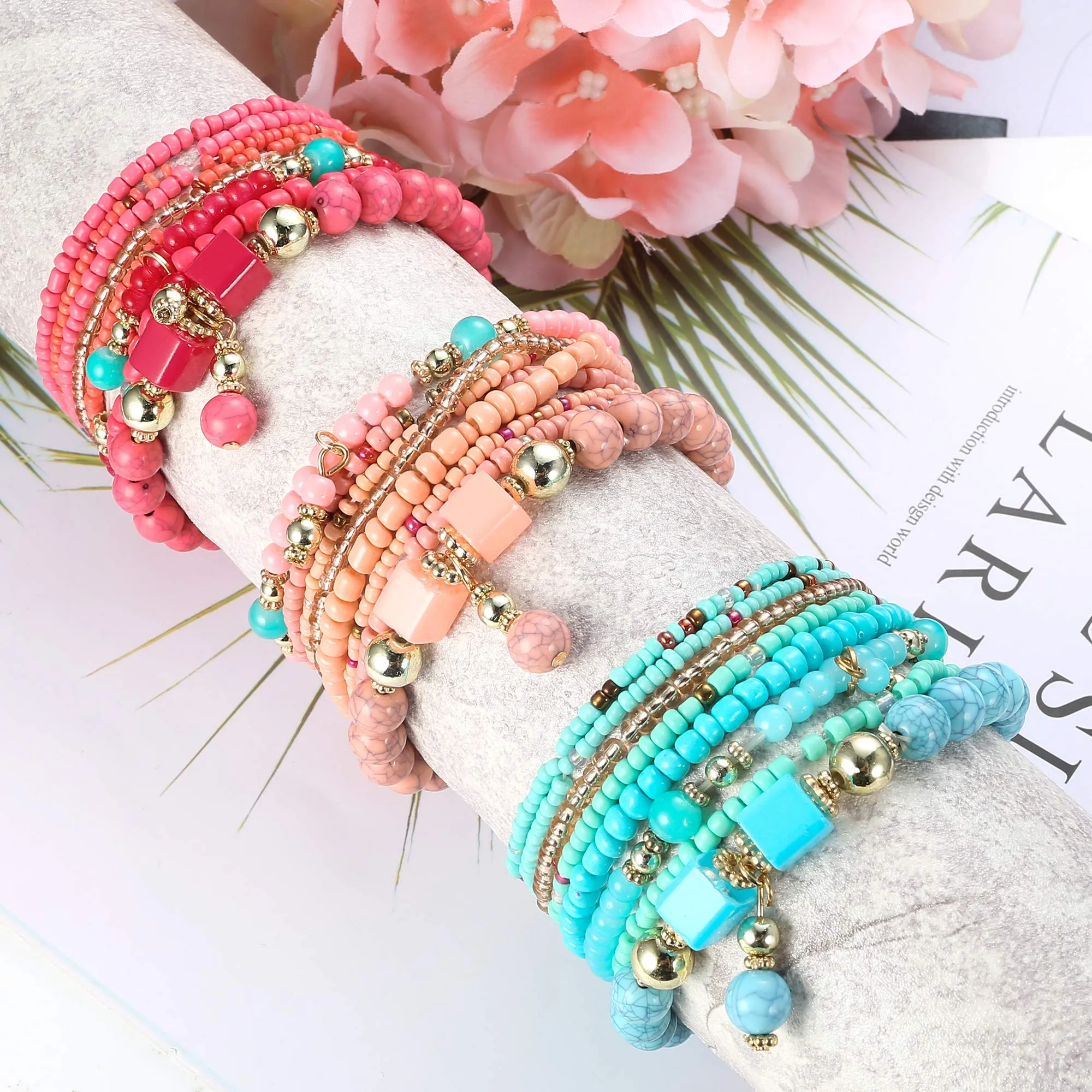 3ml 6 sets bohemian stackable bead bracelets for women men multilayered bracelet set pendant charm stretch bangles