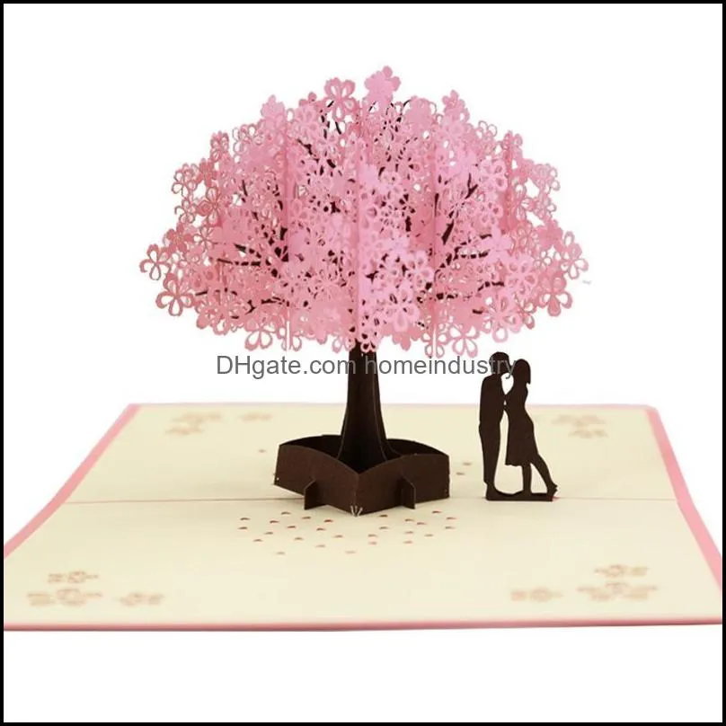 Greeting Cards 3D Cherry Blossom Pops-Up Card Handmade Romantic Gift For Wife Girlfriend Husband JS23