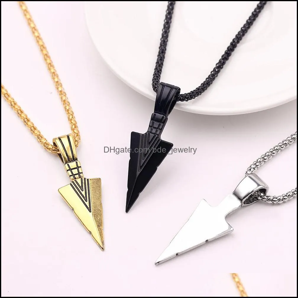 Fashion Men`s Design Matte Black Long Necklace Arrow Pendant Jewelry Chain Hip Hop Punk Rock Christmas Halloween Gift