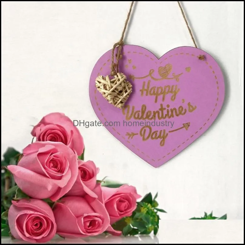 Greeting Cards Wooden Valentine`S Day Love Tag Lettering And Weaving Crafts Hanging Carving Plaque Home Decoration