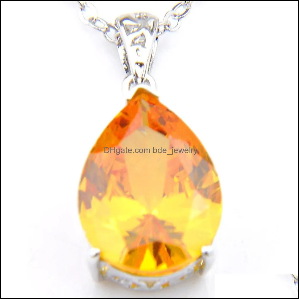 6Pcs Hot Excellent Shiny Teardrop Shaped Citrine Gems 925 Silver Necklaces Topaz Pendants Lady Jewelry Holiday Christmas