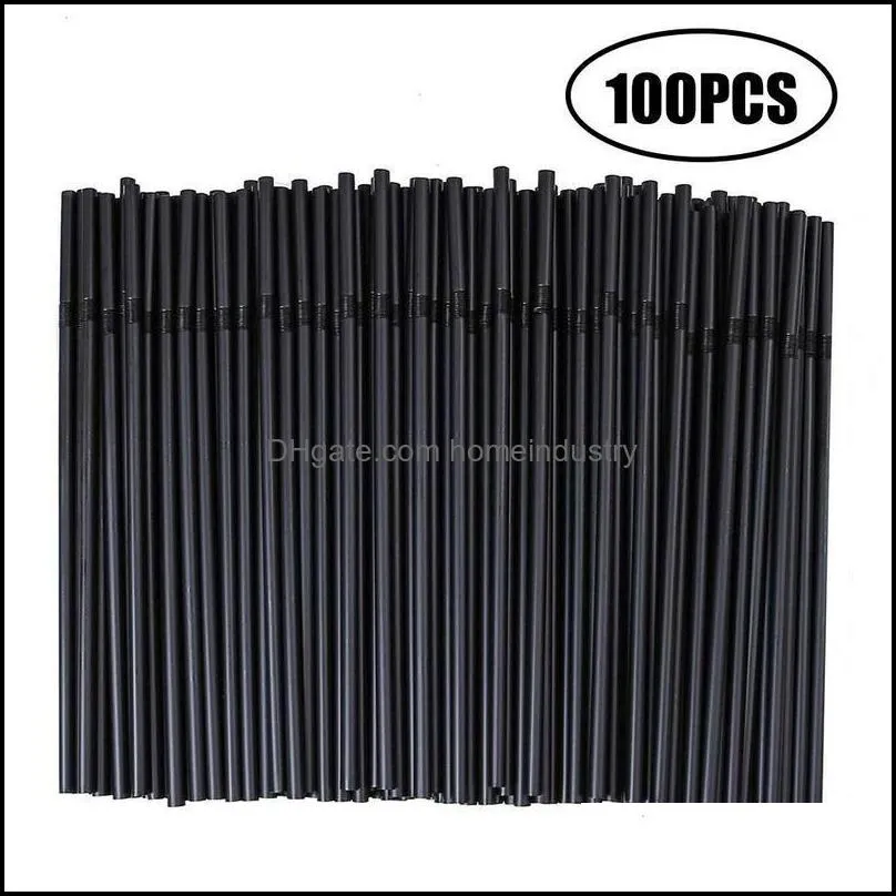 Drinking Straws 100pcs/Set Black Cocktail Plastic Straw For Birthday Event Wedding Home Supplies Decorative Party