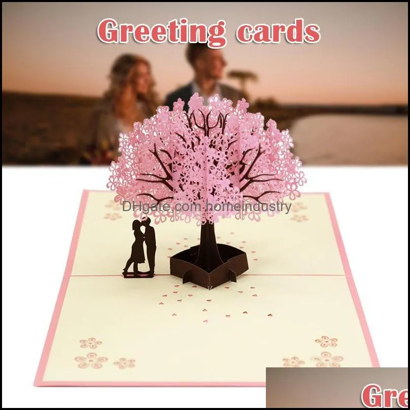 Greeting Cards 3D Cherry Blossom Pops-Up Card Handmade Romantic Gift For Wife Girlfriend Husband JS23