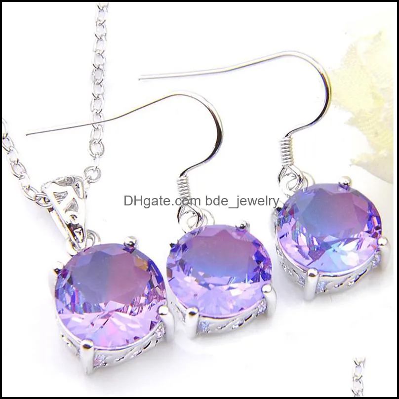 2 Pcs/Lot Fashion Wedding Set Fire Bi Colored Tourmaline Gems Silver Plated Pendants Necklaces Earring for Wedding Party Gift