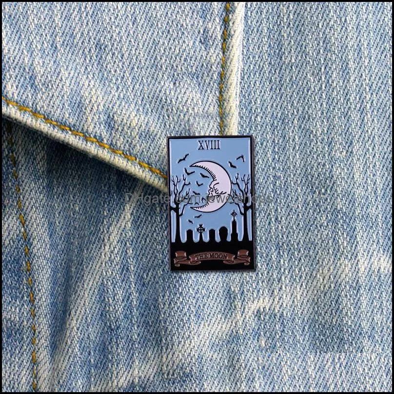 Pins Brooches Tarot Card Enamel Pin The Sun Moon Death Grim Reaper Justice Slice Night Circus Demons Badge Witch Witchcraft Divination