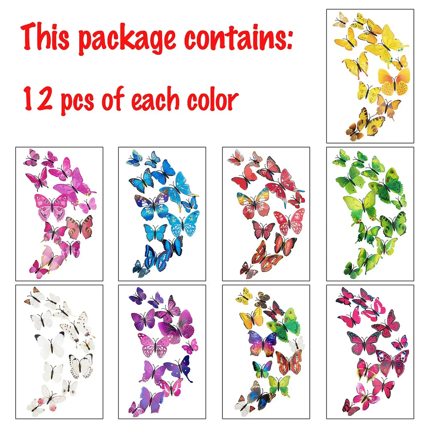 108 x pcs 3d colorful butterfly wall stickers decal diy art decor crafts for party cosplay wedding offices bedroom living room magnets and glue sticker set