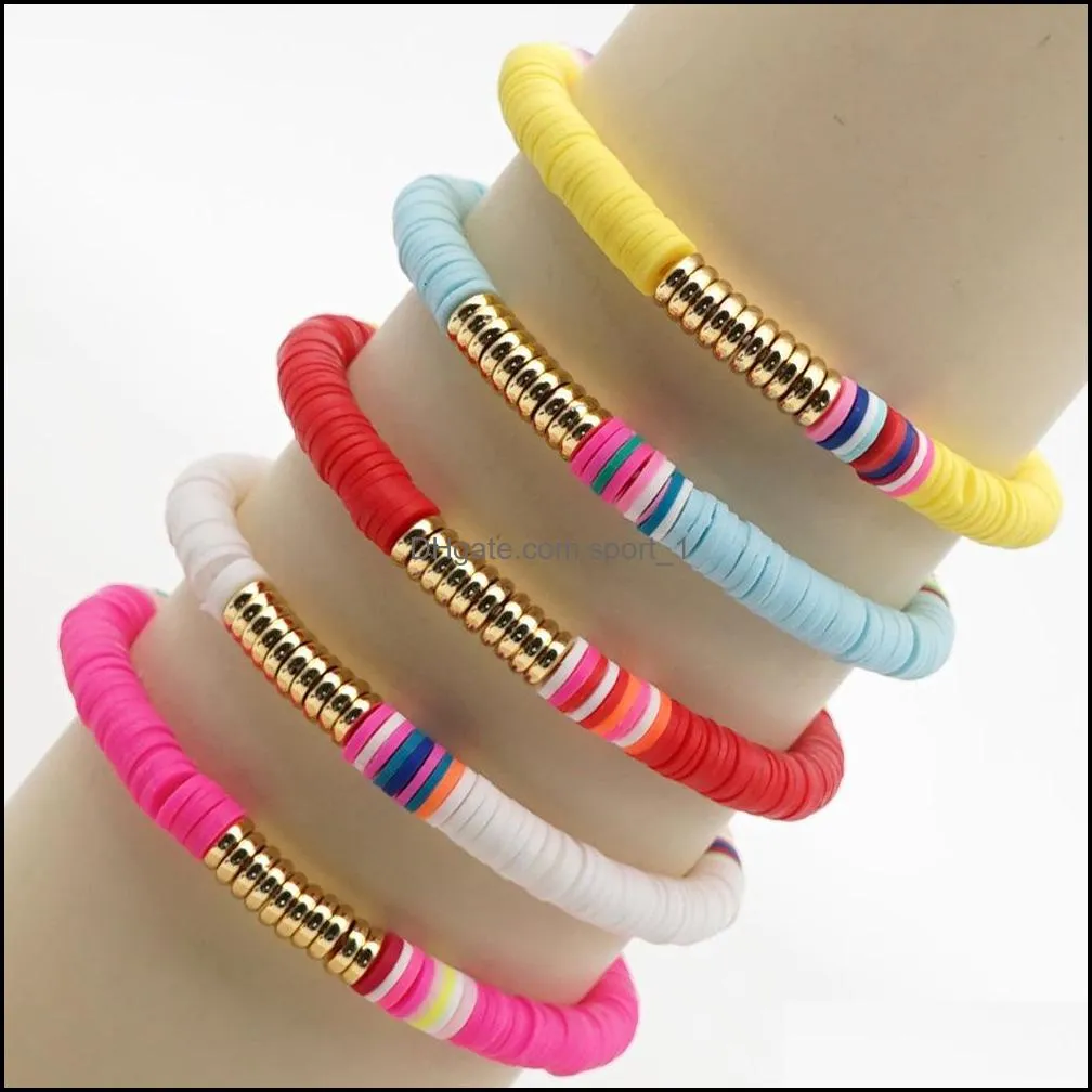 handmade jewelry wholesale beach bohemia sweet 6mm color soft pottery bracelet women elastic rope bracelet