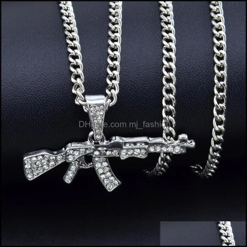 new metal gold pistol gun uzi pendant necklace men women punk hiphop dance cuban link chain necklace unisex jewelry gift