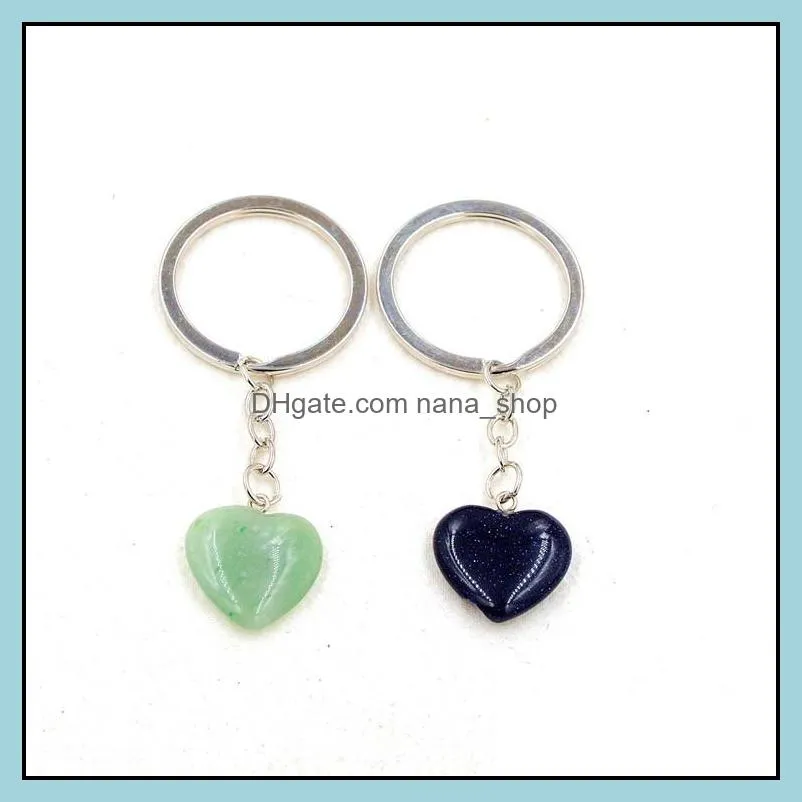 heart shape natural stone quartz keychain ring for women men handbag hangle car key holder raw mineral keyring jewelry