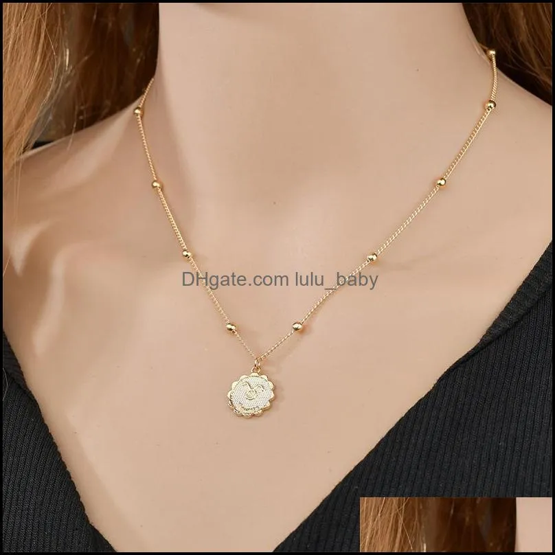 new twelve constellations coin necklace statement copper leo pendant necklace women jewelry twelve horoscope clavicle chain